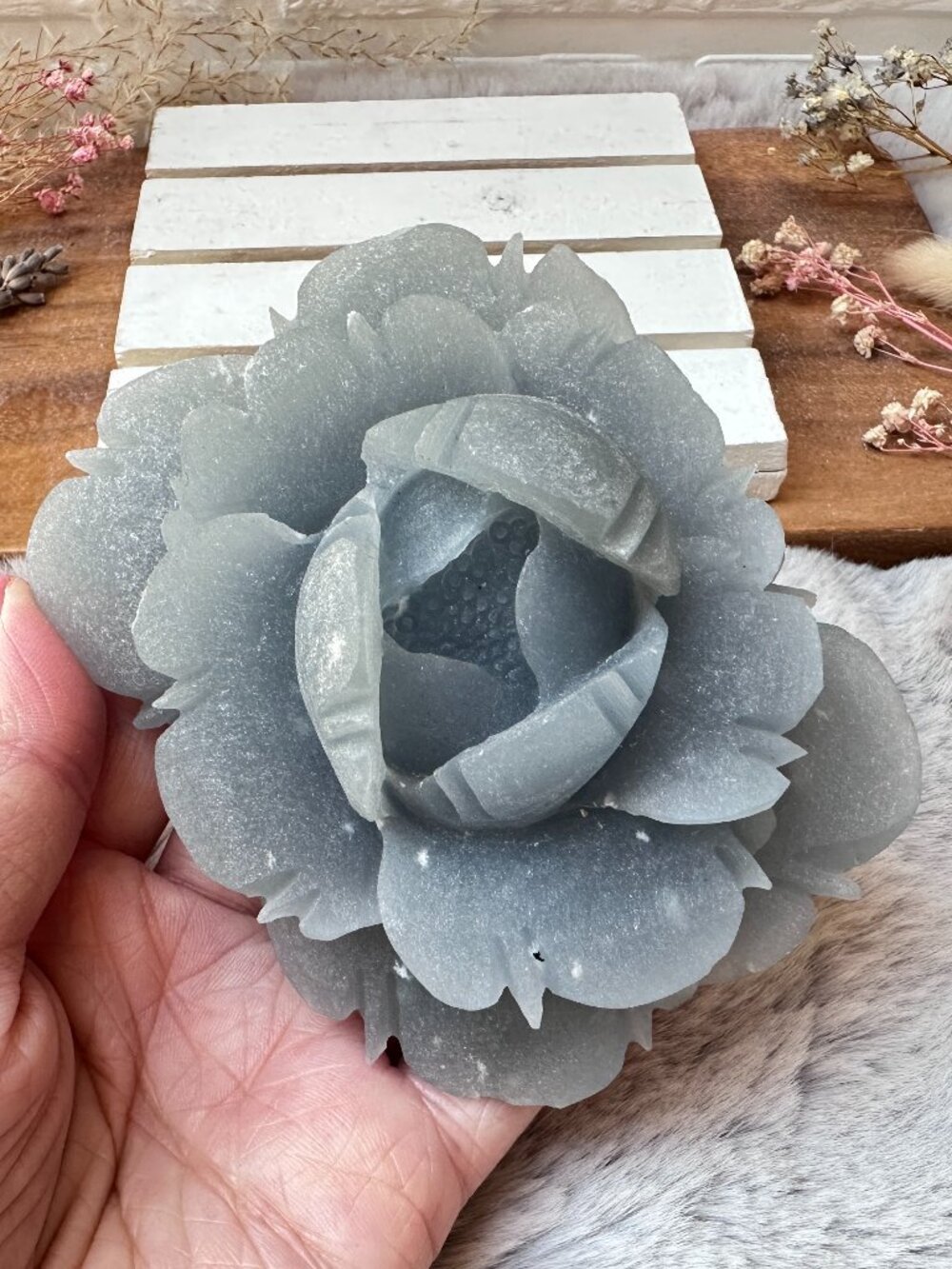 Gorgeous Angelite Rose Flower Carving